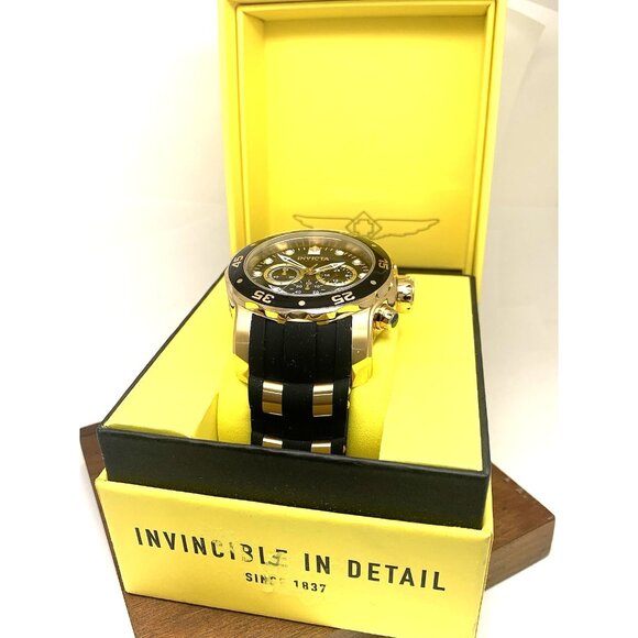 Invicta Men's Watch 6981 Pro Diver Black Dial Gold Tone Chronograph Black Rubber - Picture 3 of 15